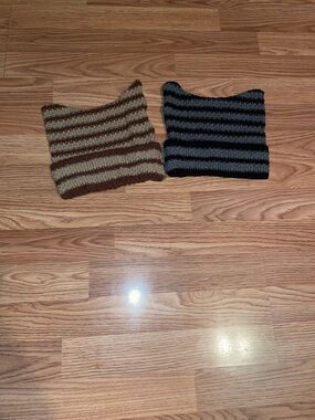 2 Ear Beanies- Brown/Beige & Black/Gray
